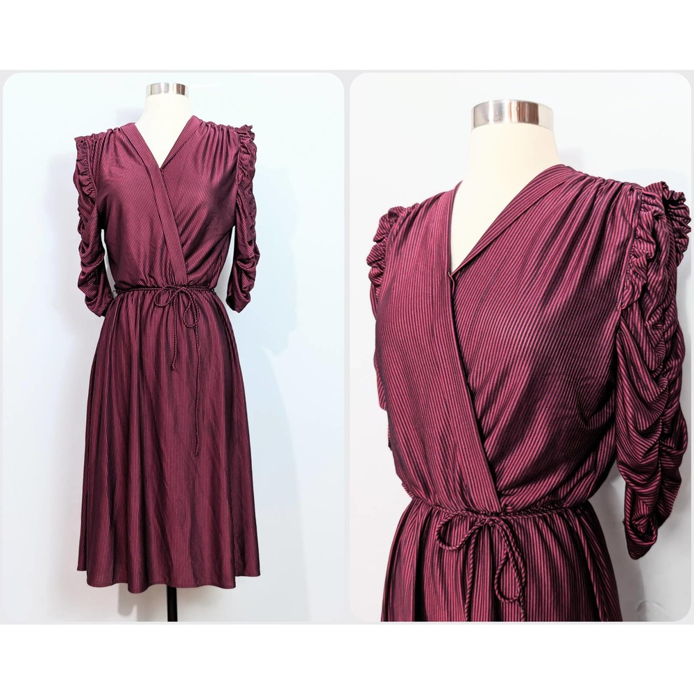 Diamond's Run Red/Black Striped 80s Dress
